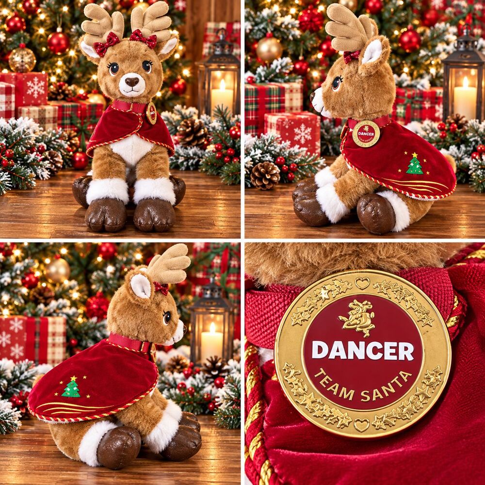 Plush Build A Bear Team Santa DANCER Reindeer Stuffed Animal 18” EUC Cape Bows
